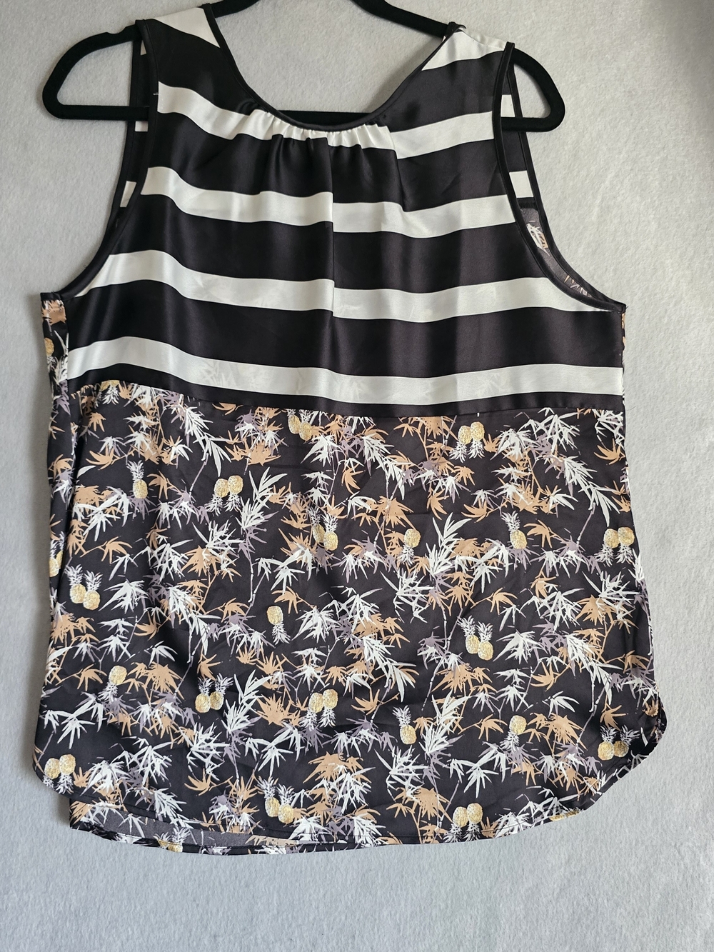 Peter Som L Black & White Striped Floral Pineapple Camisole Business Casual